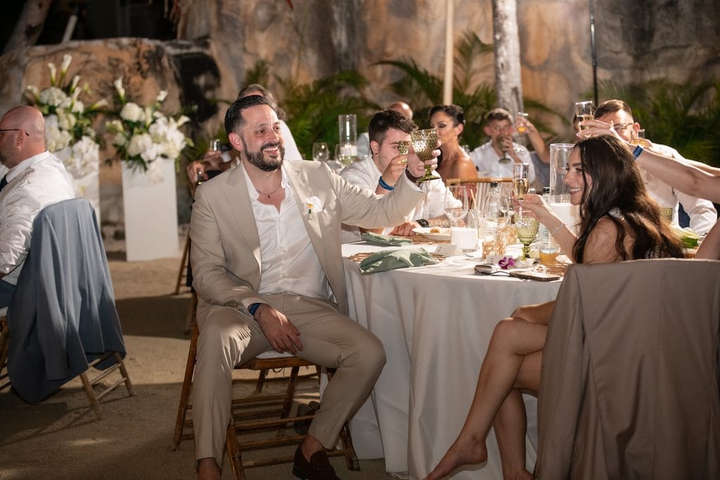 Groom giving a speech during intimate Cheeca Lodge wedding reception in Islamorada