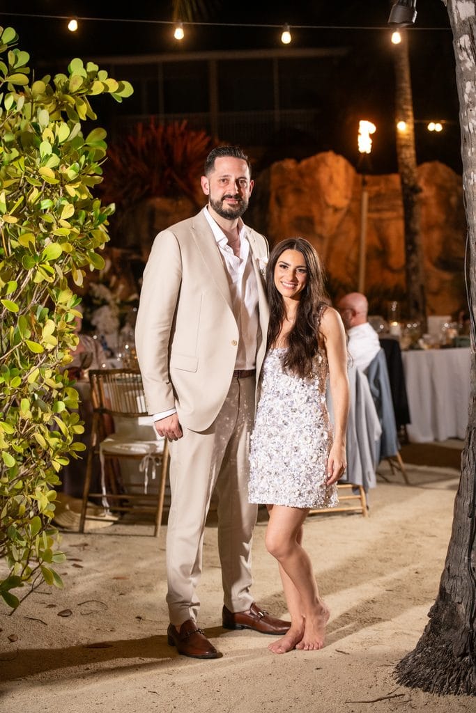 Bride and groom together after bride changed into her reception dress at Cheeca Lodge in Islamorada